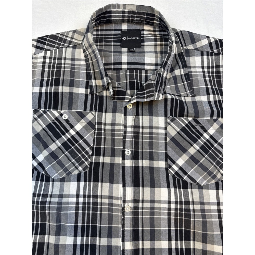 Akademiks Shirt Mens 5XL Black GRAY Plaid Short Sleeve Button Up